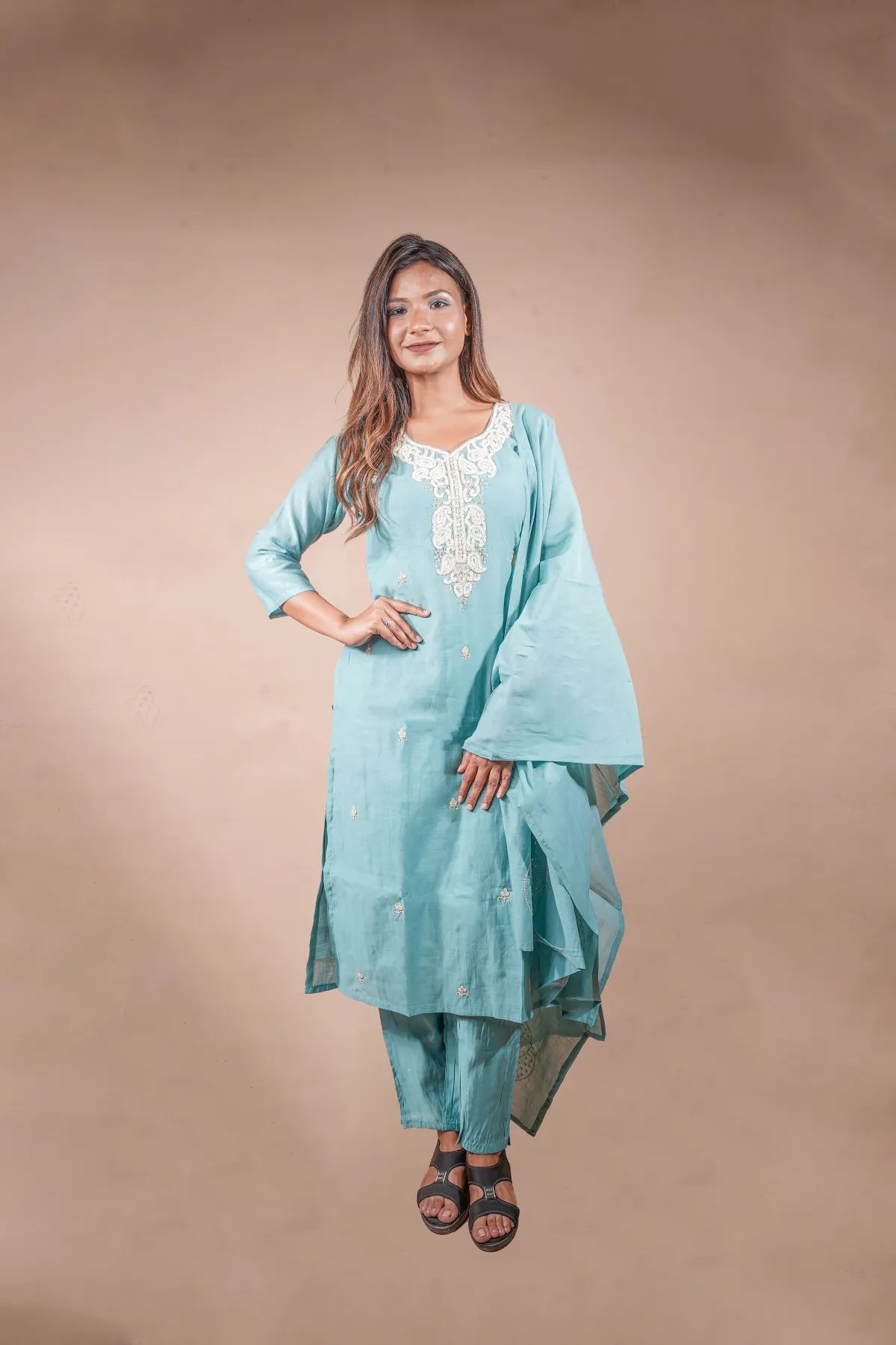 Sky Blue Embroidered Suit Set